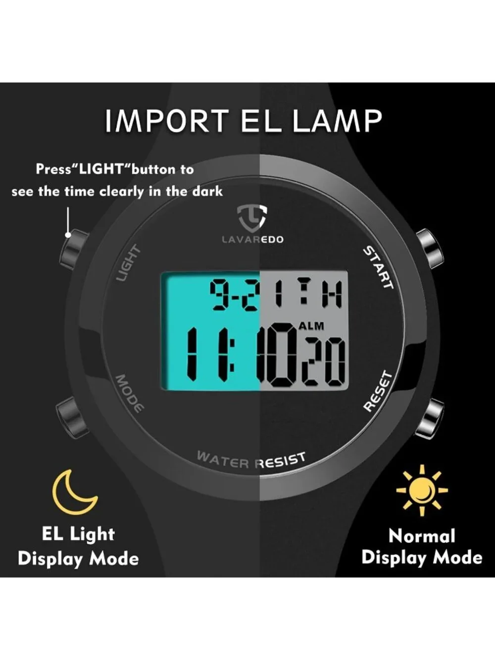 Women's All Black Quartz Chronograph Waterproof Outdoor Sport Digital Watch